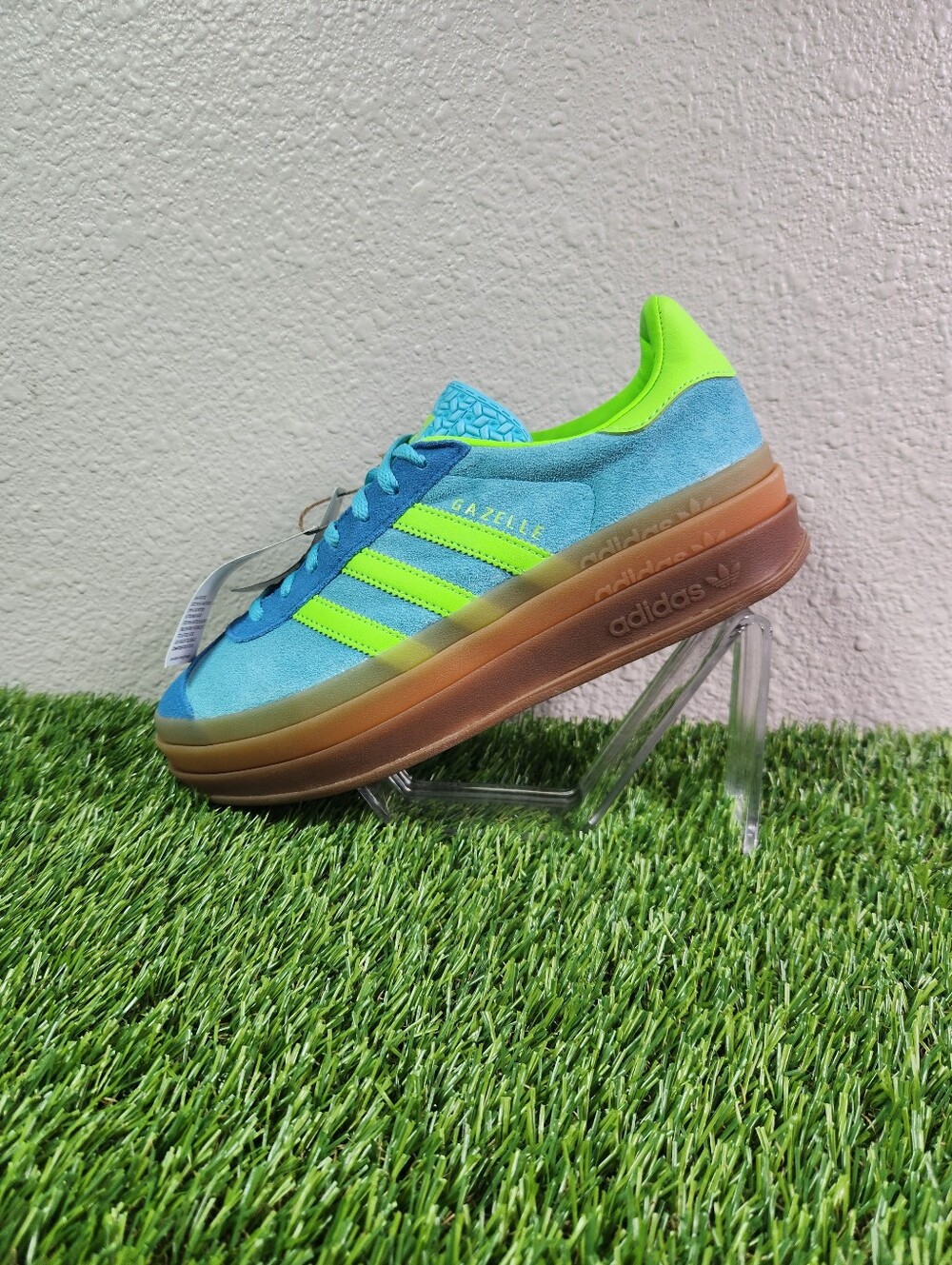 adidas Originals Gazelle Bold Women Sneakers JS3896 Blue/Solar Green Size - 7.5